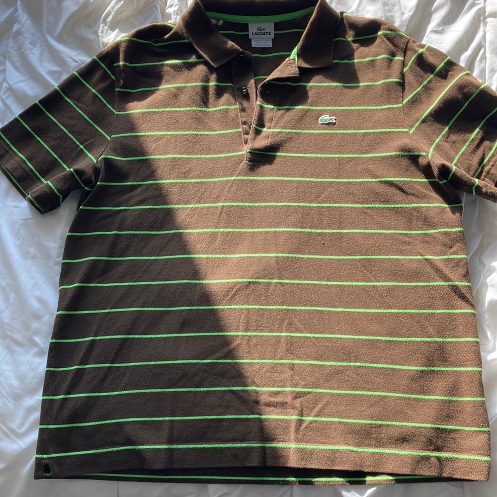 Lacoste polo - brown and lime green - size 7